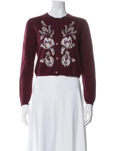 Pre-owned Cinq À Sept Floral Print Crew Neck Sweater In Purple