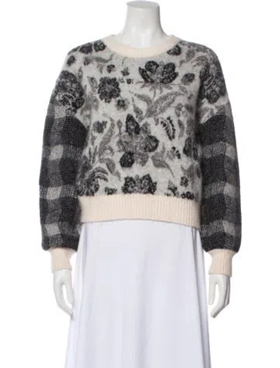 Pre-owned Cinq À Sept Floral Print Crew Neck Sweatshirt In Gray