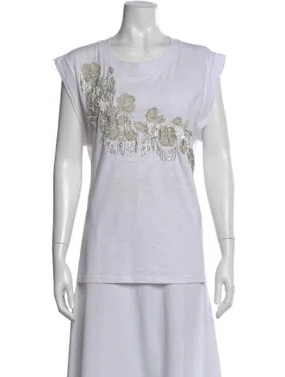 Pre-owned Cinq À Sept Floral Print Crew Neck Top In White