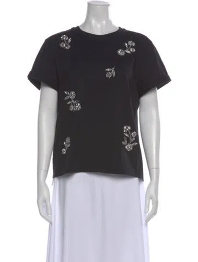 Pre-owned Cinq À Sept Floral Print Crew Neck T-shirt In Black