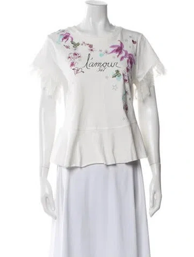 Pre-owned Cinq À Sept Floral Print Crew Neck T-shirt In Blue