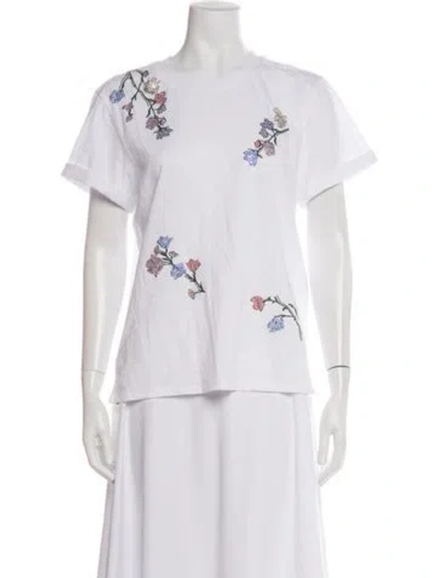 Pre-owned Cinq À Sept Floral Print Crew Neck T-shirt In White