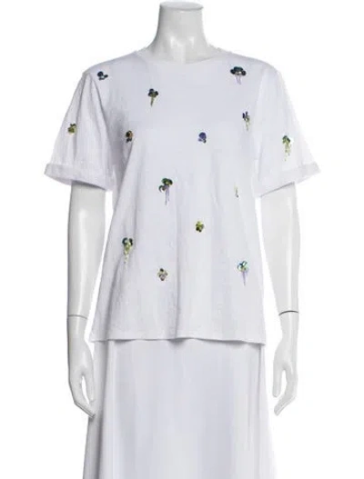Pre-owned Cinq À Sept Floral Print Crew Neck T-shirt In White