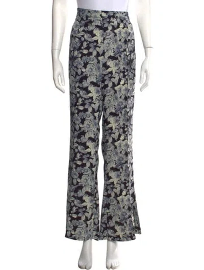 Pre-owned Cinq À Sept Floral Print Flared Pants In Blue