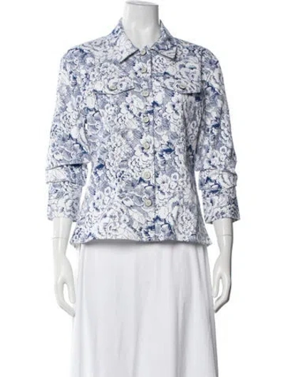 Pre-owned Cinq À Sept Floral Print Jacket W/ Tags In Blue/white