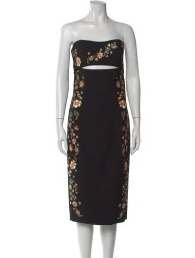 Pre-owned Cinq À Sept Floral Print Knee-length Dress In Black