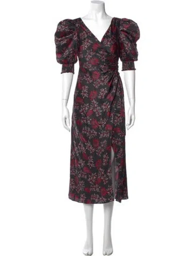 Pre-owned Cinq À Sept Floral Print Long Dress In Black
