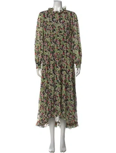 Pre-owned Cinq À Sept Floral Print Long Dress In Black
