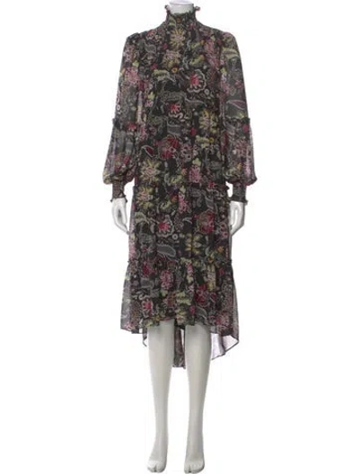 Pre-owned Cinq À Sept Floral Print Long Dress In Black
