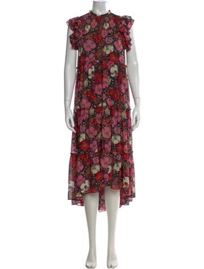 Pre-owned Cinq À Sept Floral Print Long Dress In Black