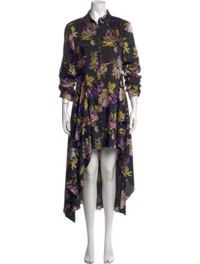 Pre-owned Cinq À Sept Floral Print Long Dress In Black