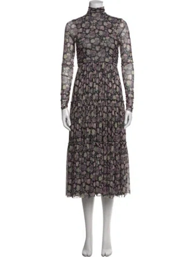 Pre-owned Cinq À Sept Floral Print Long Dress In Black/green/pink