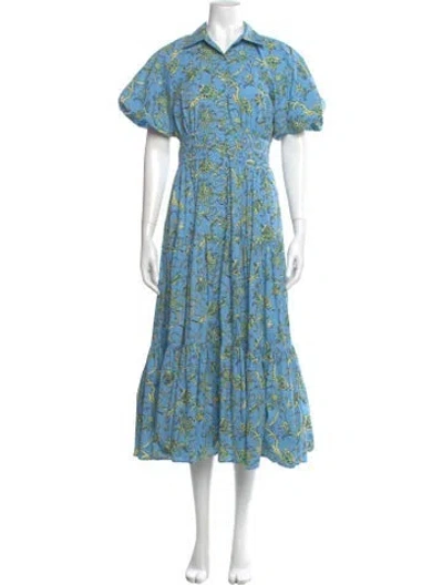Pre-owned Cinq À Sept Floral Print Long Dress In Blue