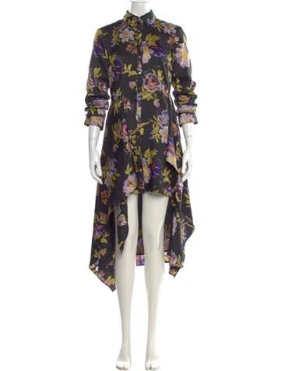 Pre-owned Cinq À Sept Floral Print Long Dress In Blue