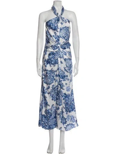 Pre-owned Cinq À Sept Floral Print Long Dress In Blue
