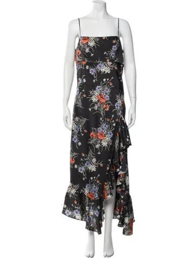 Pre-owned Cinq À Sept Floral Print Long Dress In Gray