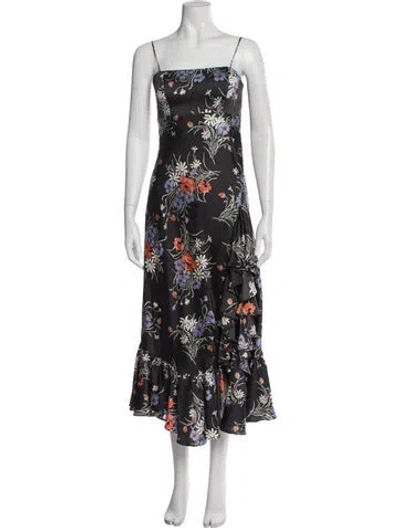 Pre-owned Cinq À Sept Floral Print Long Dress In Gray