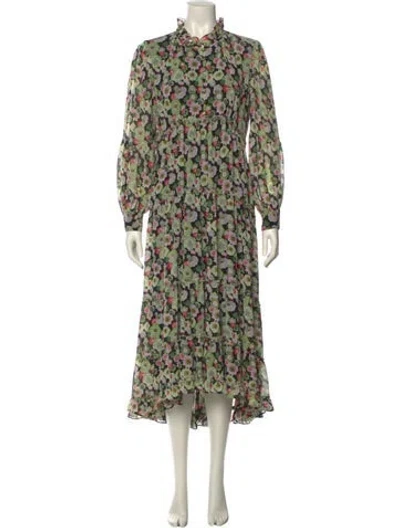 Pre-owned Cinq À Sept Floral Print Long Dress In Green