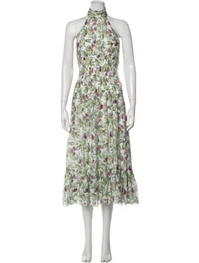 Pre-owned Cinq À Sept Floral Print Long Dress In Green