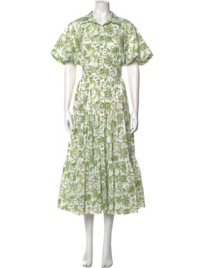 Pre-owned Cinq À Sept Floral Print Long Dress In Green