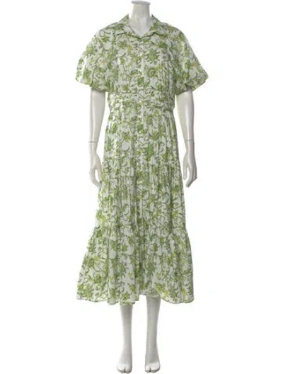 Pre-owned Cinq À Sept Floral Print Long Dress In Green
