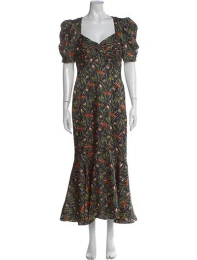 Pre-owned Cinq À Sept Floral Print Long Dress In Green