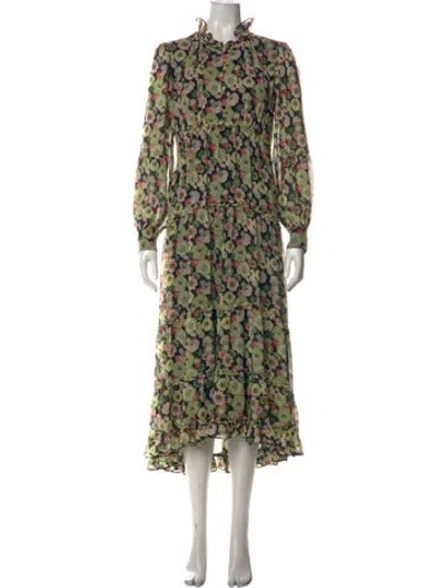 Pre-owned Cinq À Sept Floral Print Long Dress In Green