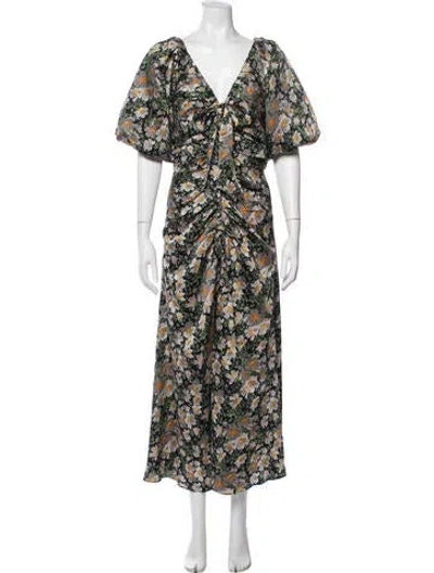 Pre-owned Cinq À Sept Floral Print Long Dress In Green