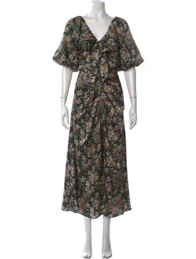 Pre-owned Cinq À Sept Floral Print Long Dress In Green