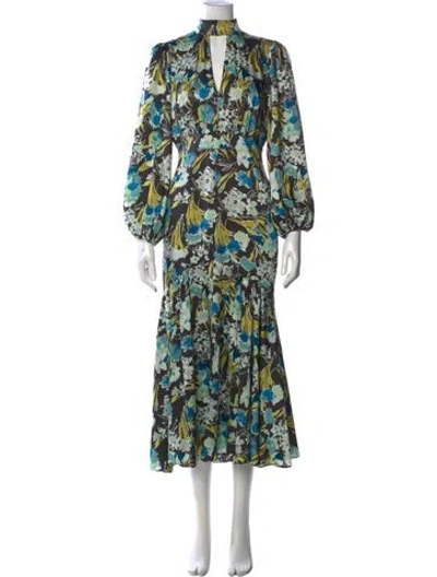 Pre-owned Cinq À Sept Floral Print Long Dress In Green