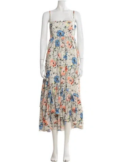 Pre-owned Cinq À Sept Floral Print Long Dress In Neutral