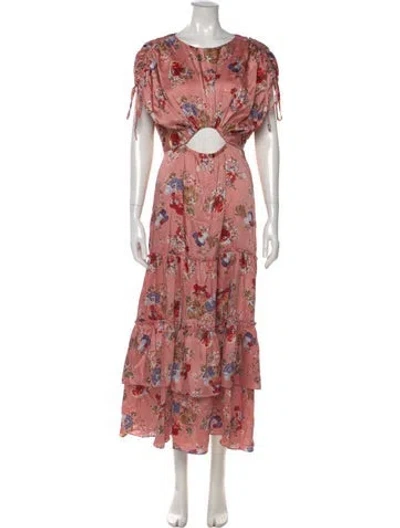Pre-owned Cinq À Sept Floral Print Long Dress In Pink