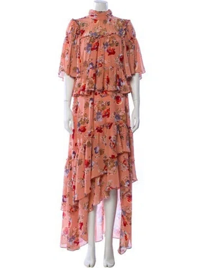 Pre-owned Cinq À Sept Floral Print Long Dress In Pink
