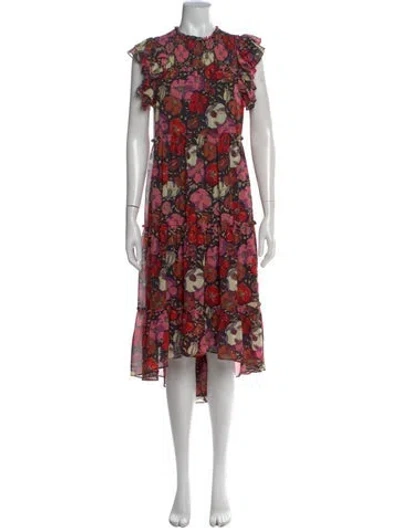 Pre-owned Cinq À Sept Floral Print Long Dress In Pink