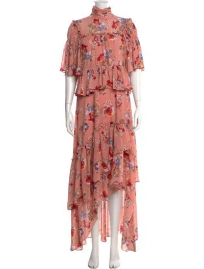 Pre-owned Cinq À Sept Floral Print Long Dress In Pink