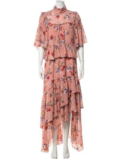 Pre-owned Cinq À Sept Floral Print Long Dress In Pink