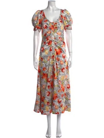 Pre-owned Cinq À Sept Floral Print Long Dress In Pink