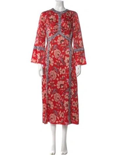 Pre-owned Cinq À Sept Floral Print Long Dress In Red