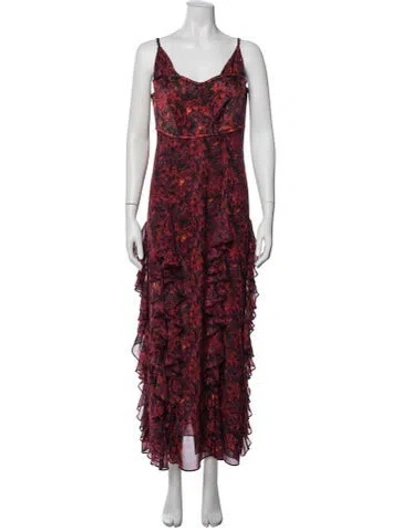 Pre-owned Cinq À Sept Floral Print Long Dress In Red