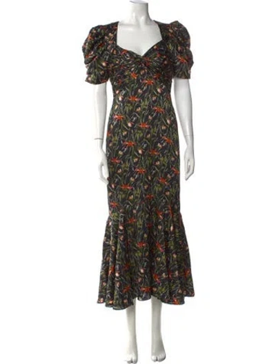Pre-owned Cinq À Sept Floral Print Long Dress W/ Tags In Black