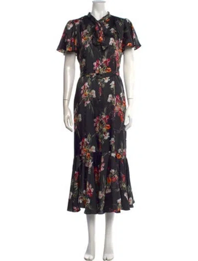 Pre-owned Cinq À Sept Floral Print Long Dress W/ Tags In Gray