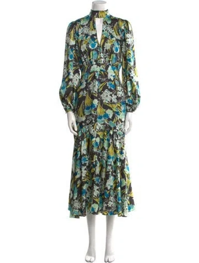 Pre-owned Cinq À Sept Floral Print Long Dress W/ Tags In Green