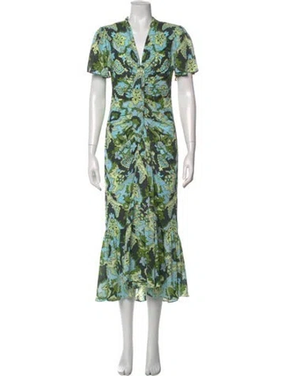 Pre-owned Cinq À Sept Floral Print Long Dress W/ Tags In Green