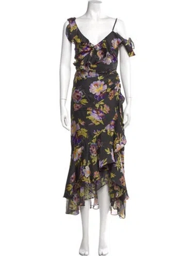 Pre-owned Cinq À Sept Floral Print Long Dress W/ Tags In Neutral