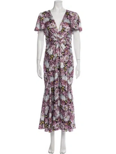 Pre-owned Cinq À Sept Floral Print Long Dress W/ Tags In Purple