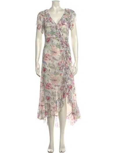 Pre-owned Cinq À Sept Floral Print Long Dress In White