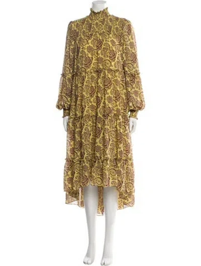 Pre-owned Cinq À Sept Floral Print Long Dress In Yellow