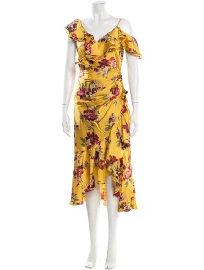 Pre-owned Cinq À Sept Floral Print Long Dress In Yellow