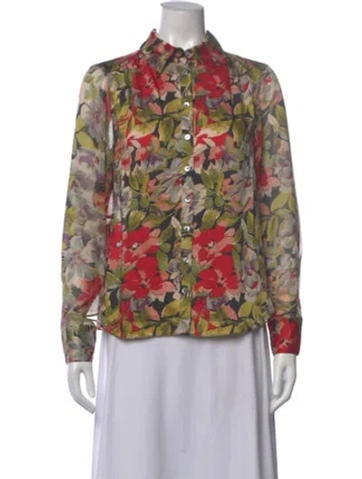 Pre-owned Cinq À Sept Floral Print Long Sleeve Blouse In Multi