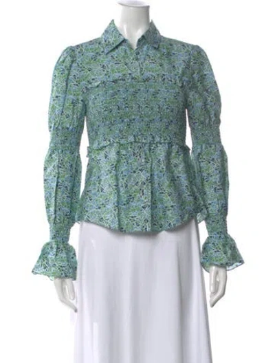 Pre-owned Cinq À Sept Floral Print Long Sleeve Blouse In Multi